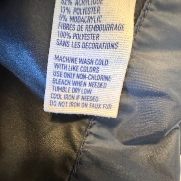 American Eagle Puffer Coat Navy Med Faux Fur Trimmed Detachable Hood - Picture 12 of 12